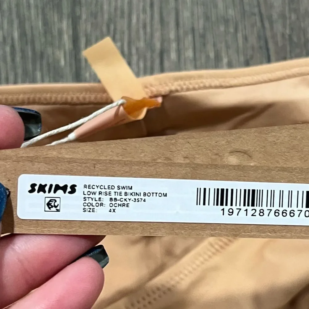NWT Skims Recycled Swim Low Rise Tie Bikini Bottom Dipped Front Ochre Size 4X